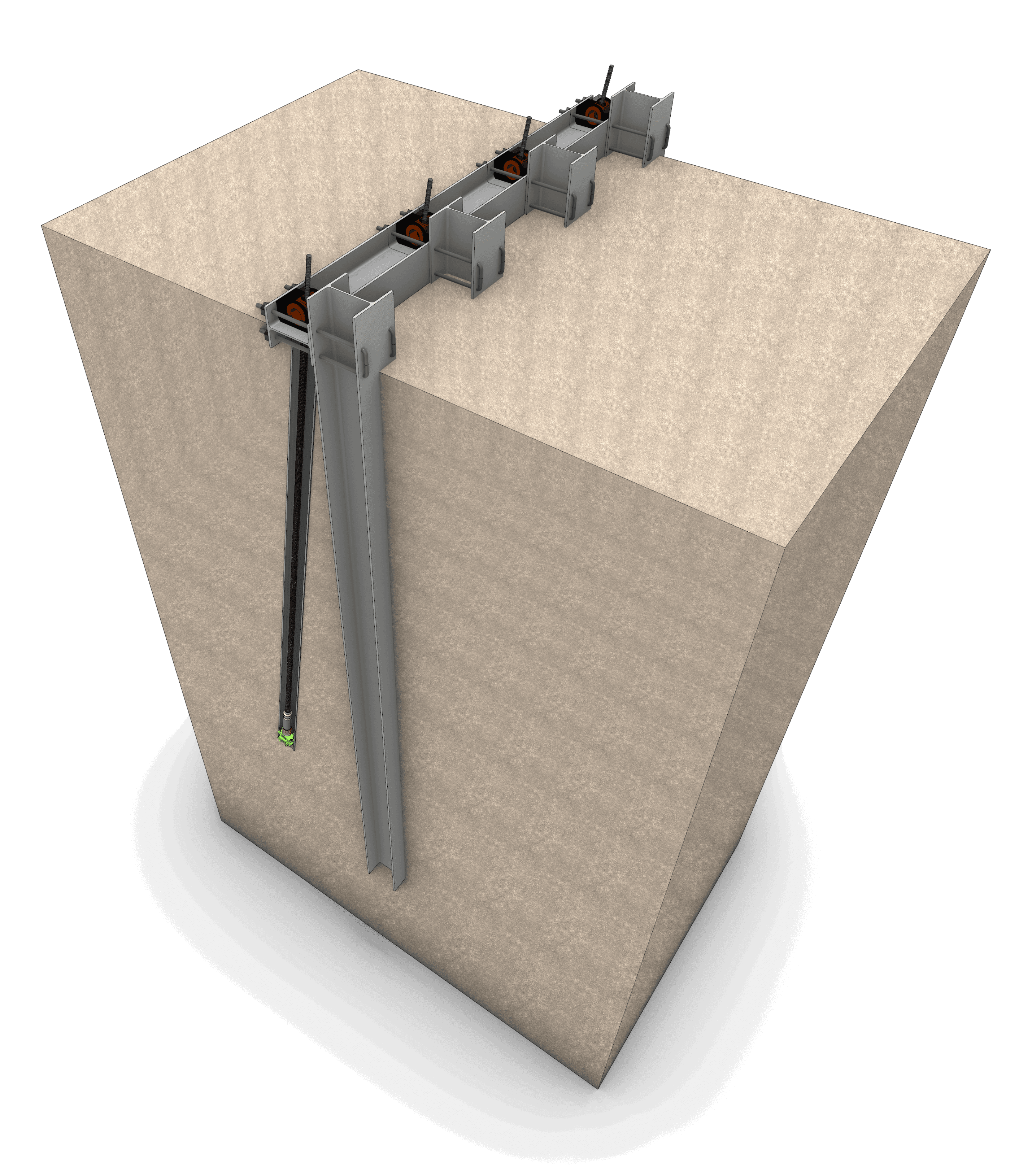 상단 배면부 띠장 및 브라켓 설치 후 인장